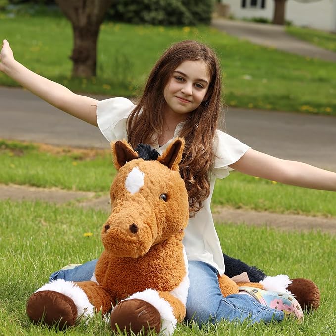 Tezituor 47inches Giant Realistic Horse Stuffed Animals, Hugging 4ft Soft Horse Plush Pillow for Sleeping, Large Stuffed Pony Plush Toys Birthday Gift for Boys Girls