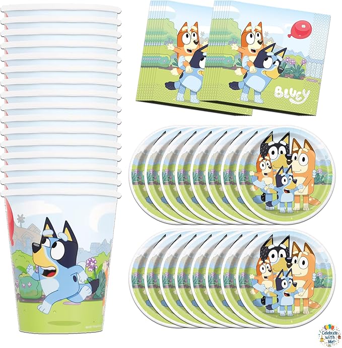 Unique Bluey Party Supplies | Tableware Essentials | Serves 16 | Officially Licensed | Plates, Napkins, And Cups | Birthday Tableware For Kids, Quick Setup, Easy Cleanup