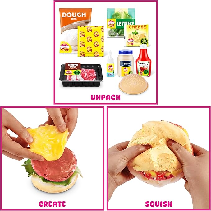 Slime Mart Small Basket by ZURU, Toy, Arts & Crafts for Kids and Kidults, Soft Slime Making Kit - Slime Kit for Girls Ages 6-10 - Fun Gift Idea for Boys Girls - Fidget Toys - Sensory Toys (Burger)