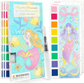 ROOCHKD Watercolor Painting Coloring Books Pocket Watercolor Paint Bookmarks, Mess Free Paint with Water Set, Travel Class Activities Art Party Favors Exchange Birthday Gifts for Kids (Mystic meraid)