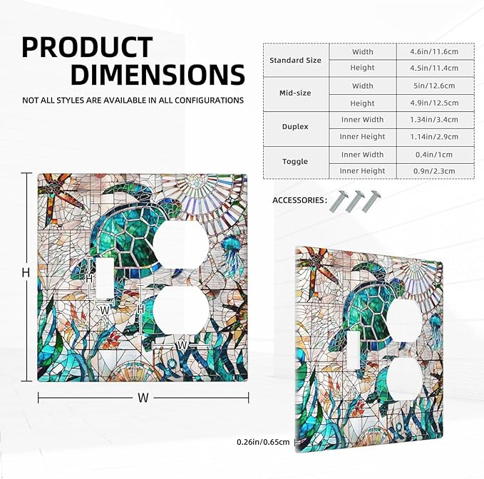 Nautical Ocean Beach Green/Blue Sea Turtles 2-Gang 1-Toggle 1-Duplex Device Combination Wallplate Hawaiian Marine Animals One Toggle Switch and One Duplex Receptacle Outlet Combo Light Switch Cover