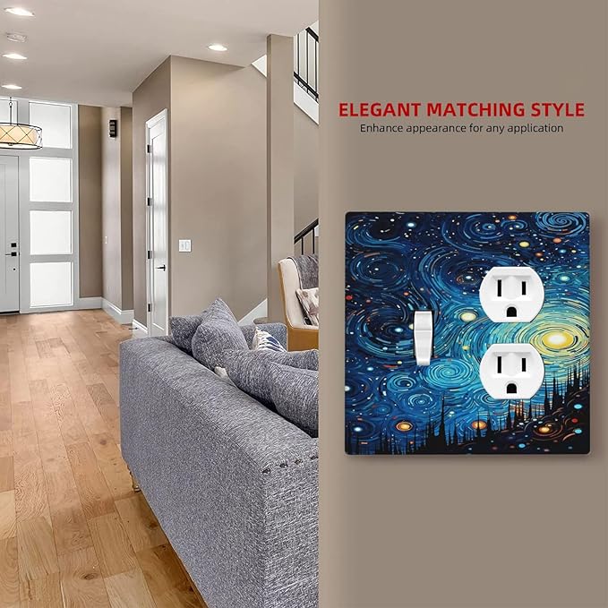 Outlet Covers Abstract Starry Night Style 1 Toggle 1 Duplex Switch Plate Covers Electrical Light Switch Cover Plate Decorative Wall Plate Socket Cover for Home living Room Decor