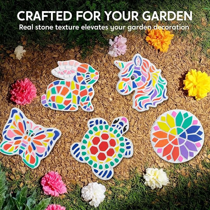Klever Kits JOVA Stepping Stones Painting Kit for Kids - Paint 5 Garden Stones, Ceramic Garden Decor, Unicorn Craft Kits for Boys, Easter Crafts Gifts for Boy, Girl Age 8+ Year Old - Summer Gift