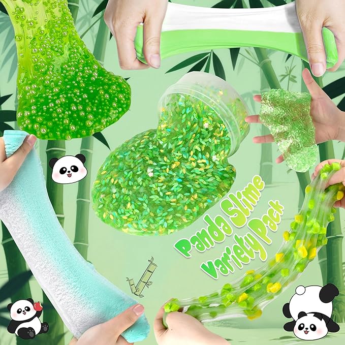 Panda Slime Kit 6×100ml, 20oz Total, Cloud, Butter, Clear & Glow in The Dark Slime Variety Pack for Kids & Adults, Stress Relief Sensory Toys, Fun Birthday Halloween