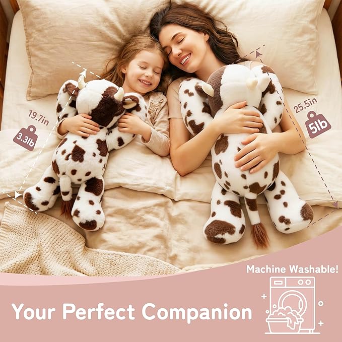Niuniu Daddy 20" | 3.3 Pound Cow Weighted Stuffed Animals for Kids Adults, Kawaii Cow Weighted Beads for Body Pillow for Hugging, Soft Plush Toy for Gift Birthday Christmas Holiday Easter Presents