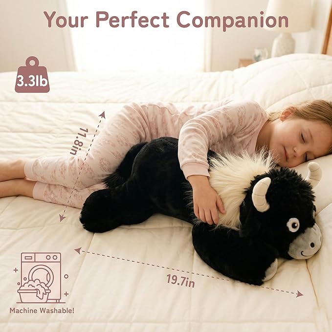 Niuniu Daddy 20" | 3.3 Pound HighIand Cow Weighted Plush Animals, Large Highland Cow Pillowfort Stuffed Lap Animal Toys for Kids Adults, Big Plushy Body Pillow for Gifts Birthday Christmas Holiday