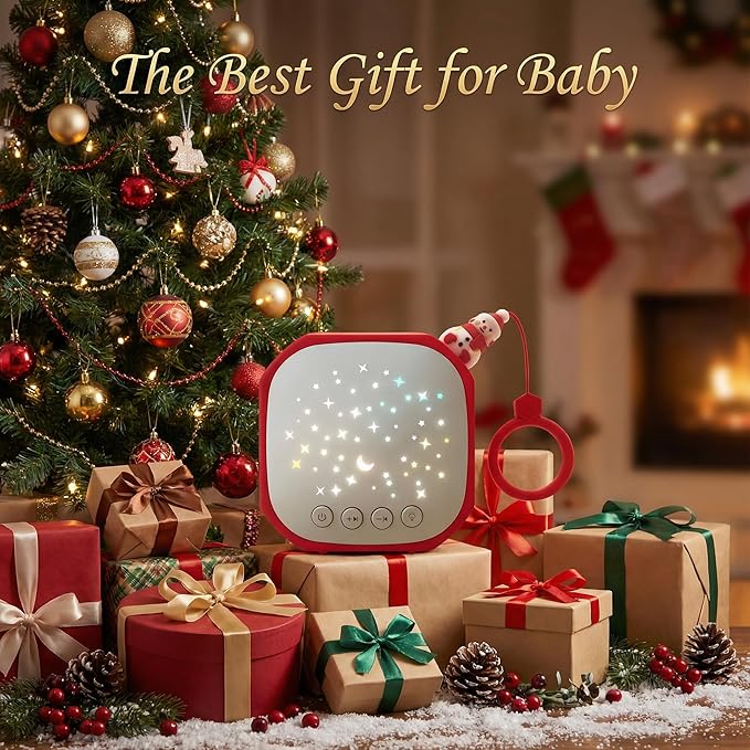 Portable Sound Machine Baby with Star Projector | White Noise Sound Machine for Sleep | Baby Noise Machine with Hook for Children's Bedroom, Travel, Car, Christmas Holidays Gifts (Snowman)