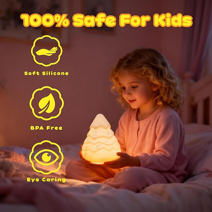 Squishy Christmas Tree Lamp with RGB Modes, Dimmable Nursery Light, Touch Lamp for Nursery, Novelty Desk Lamp for Kids, Christmas Lamp for Bedroom Decor