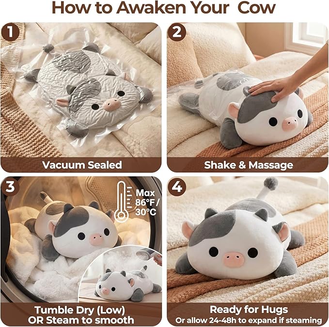 Mewaii Cute Cow Plush Pillow, Kawaii Plushies White Cow Stuffed Animals, Squishy Plushies, Cuddle Plush Pillow for Kids & Girls (13 Inch)