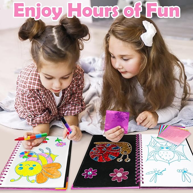 FUNNYB&G Foil Art Crafts for Kids Ages 4-8: Mother's Day 2026, Birthday Gift for Girls, Art and Crafts Supplies, Party Favors, Creative Toys for Girls 4 5 6 7 8 9 Years Old(Insects)
