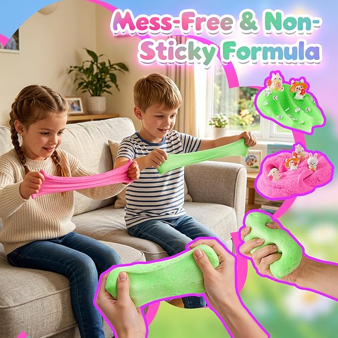 2 Pack Bunny Cloud Slime Kit for Girls Boys - Scented Fluffy Cloud Slime with Cute Bunny Charms - Non-Sticky Sensory Fidget Toys for Stress Relief & ASMR - DIY Slime Gift for Kids