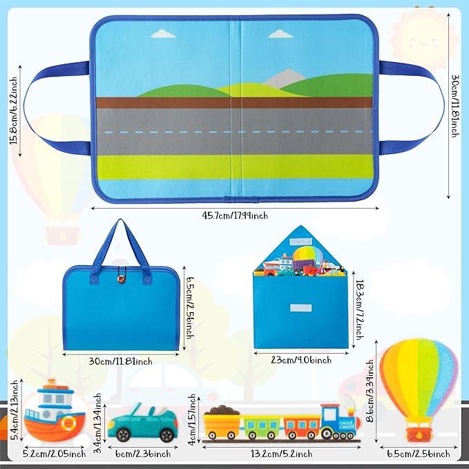 WATINC Travel Felt Board Story Set - 25PCS Portable Felt Board Educational Birthday Gift for Boys Girls, Themed Storytelling Preschool Early Learning Interactive Play Kit for Toddlers (Transportation)