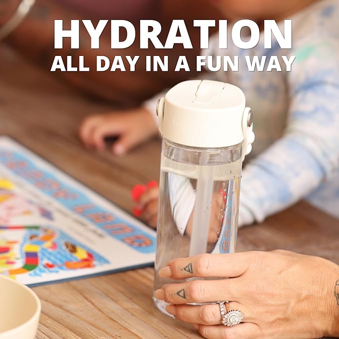 Elemental Water Bottles for Kids - Splash Kids Water Bottle for School with Pop-it Handle - BPA Free Tritan Plastic Water Bottle with Straw Leak Proof when Spout is Closed - Clear - 18oz