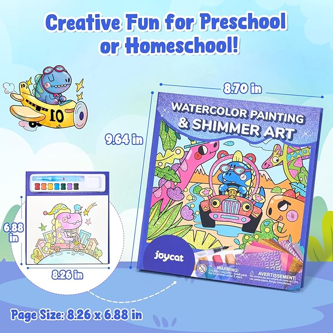 JoyCat Paint with Water Coloring Books, Art & Craft Activity, No Mess Art for Kids Ages 4-8, Craft Kits & Supplies, DIY Creative Activity, Gifts for Girls & Boys (Dinosaurs)