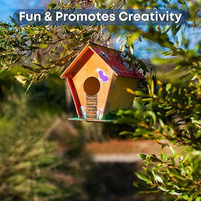 CRAFTY HAPPITOYS Birdhouse Kit - 15 Unfinished Wood Bird Houses for Children to Paint - Wood Craft Project Kits for Kids - Wooden Arts & Craft for Girls & Boys