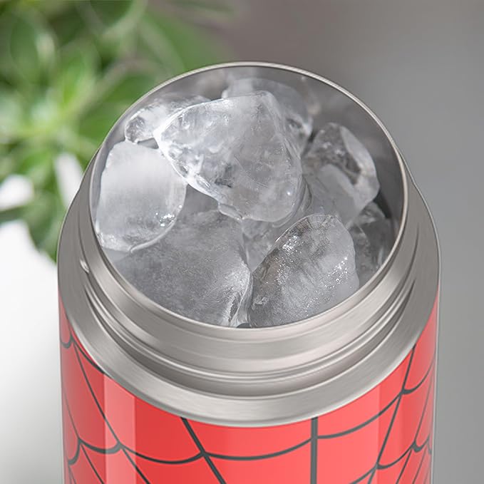 THERMOS FUNTAINER 16 Ounce Stainless Steel Vacuum Insulated Bottle with Wide Spout Lid, Spiderman