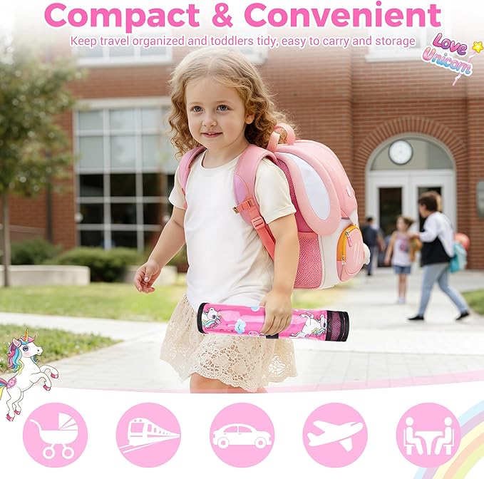 COOLBEBE Airplane Tray Table Cover Foldable Travel Tray Cover for Toddlers 1-3 Universal Fit for Airplane, Car Seat, High Chair Machine Washable, Portable Pink Unicorn