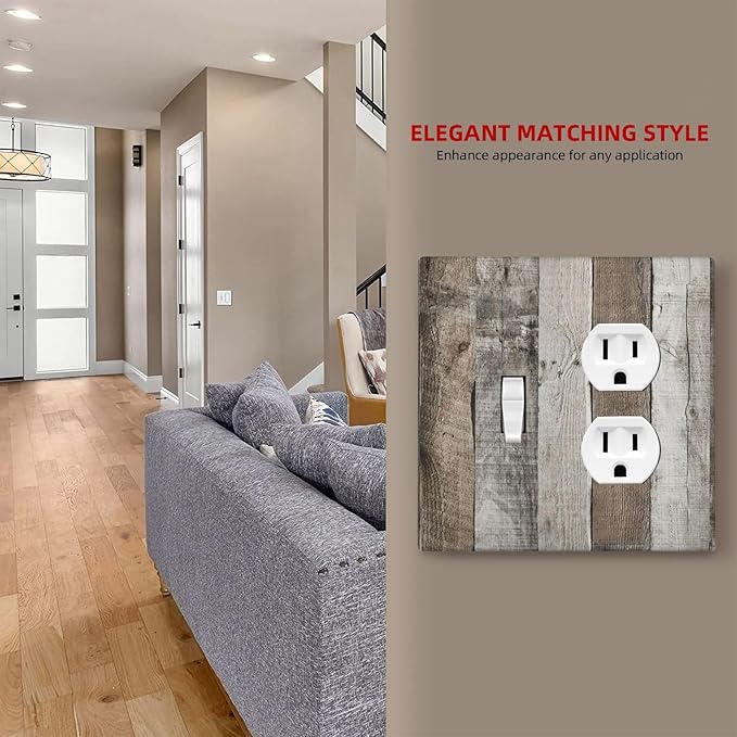 Natural Grey Wood Vintage Faux Wood Grain Wallplates 1 Toggle 1 Duplex Switch Plate Electrical GFCI Faceplate Decorative Light Switch Covers for Farmhouse Home Decor