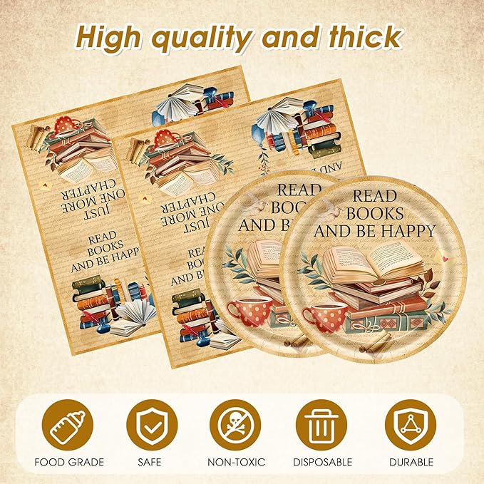 41Pcs Book Themed Party Decorations Vintage Book Club Theme Birthday Supplies Library Reading Theme Plates Napkins Tablecloth,for Library Party, Birthday, Engagement Party Decorations, Serves 20