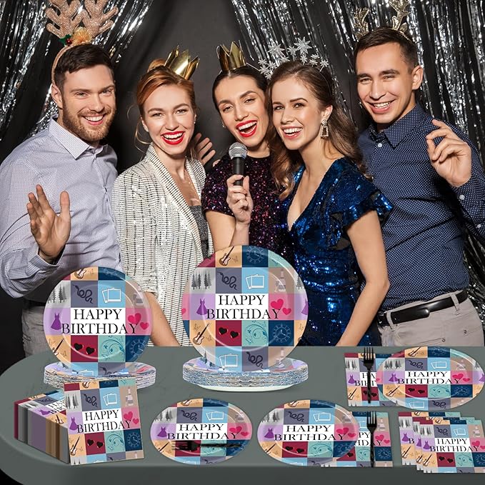 96Pcs Music star Party Plates and Napkins for Popular Birthday Table Supplies Singer Themed Paper Dessert Plates Music Fan Tableware Set for Kids Boys 24 Guests Birthday Party Decorations