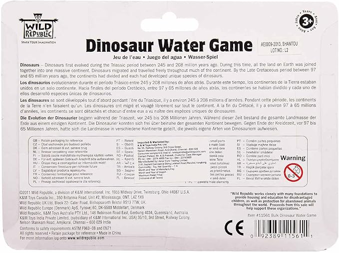 Wild Republic Water Games Dinosaur, Sensory Toys, Kids Gifts, Hand Held Toys, Party Favors, 6", Multicolor (Pack of 2)