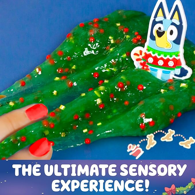Bluey Holiday SLIMYGLOOP Mix’EMS, Peppermint-Scented Glossy Slime, 3 Fun Slime Add Ins, Bingsu Beads, Mini Foam Balls, Collectible Rubber Charm, Fun Stocking Stuffers, Gifts for Kids, Sensory Toys