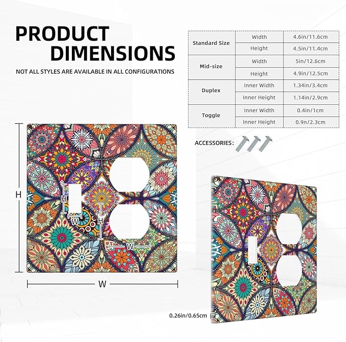 Boho Floral Pretty Colorful Mandala Flowers Wallplates 1 Toggle 1 Duplex Switch Plate Electrical GFCI Faceplate Decorative Light Switch Covers for Bedroom Living Room Decor