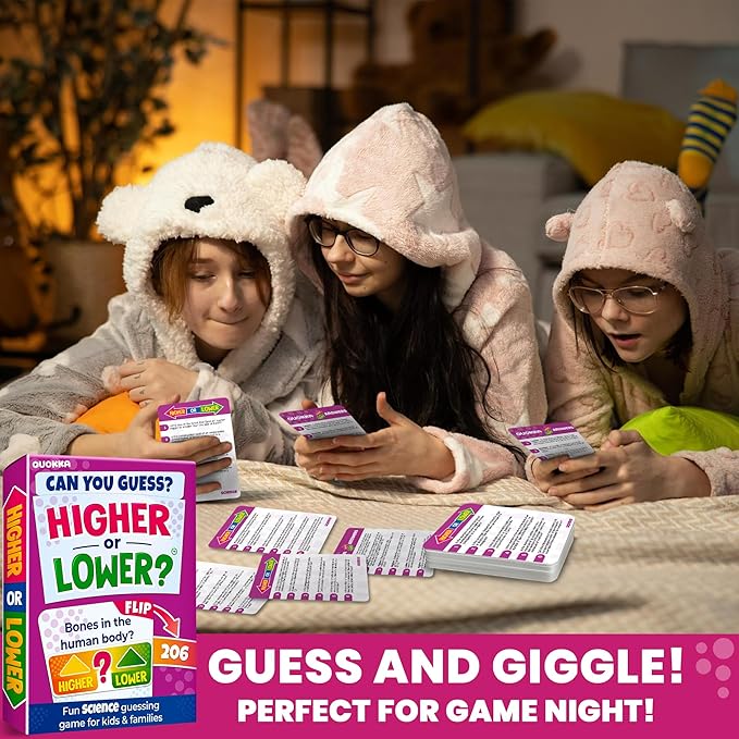QUOKKA Science Board Games for Kids and Adults – Family Board Games for Family Game Night – Higher or Lower Trivia Cards for Kids 8-12 – Guess Fun Questions – Educational Card Game for Families&Teens