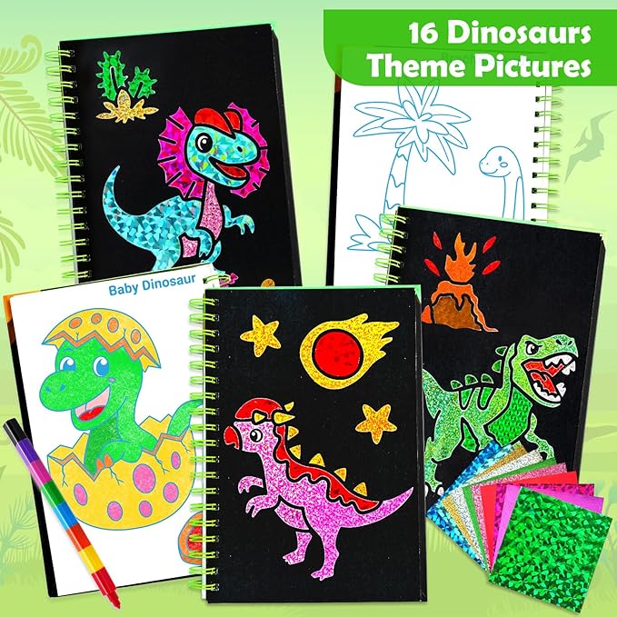 FUNNYB&G Foil Art Crafts for Kids Ages 4-8: Mother's Day 2026, Birthday Gift for Boys, Art and Crafts Supplies, Party Favors, Creative Toys for Boys 4 5 6 7 8 9 Years Old (Dinosaur World)