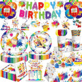 200pcs Paint Party Decorations for Kids and Art Lovers, Convenient Disposable Paper Tableware Set Includes 300gsm Plates and 2 PE Plastic Tablecloths for Paint Party and Celebration
