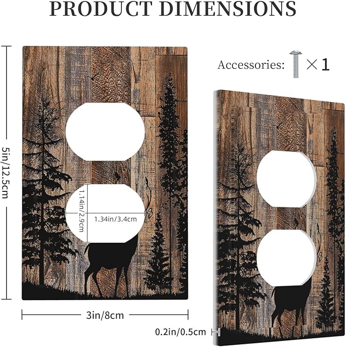 Outlet Covers Rustic Forest Antler Elk Deer Silhouettes Animals Wood Grain 1 Gang Duplex Light Switch Cover Electrical Receptacle Faceplate Wall Plate Decorative Switch Plates for Farmhouse