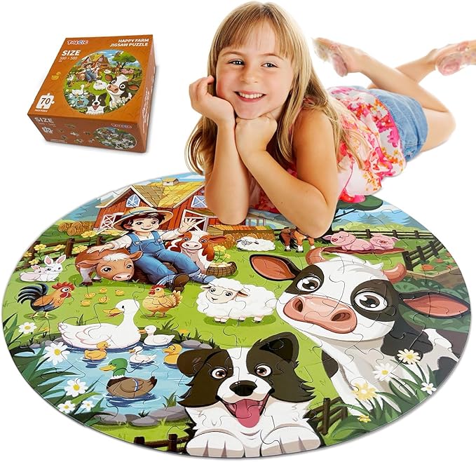TALGIC Puzzles for Kids Ages 4-6, 70 Piece Round Floor Puzzles for Kids Ages 3-5 with Animals & Barn, Popular Educational Toys & Gift for 3 4 5 6 7 8 9 10