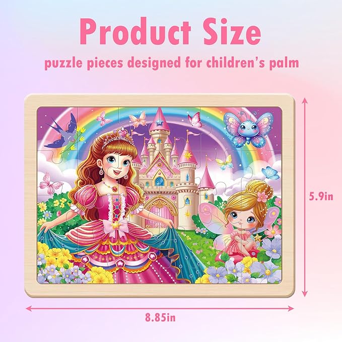 Puzzles for Kids Ages 4-6, 4 Packs 24 Pcs Unicorn Princess Mermaid Wooden Jigsaw Puzzles, Preschool Educational Puzzles Toys Gifts for Girls 3 4 5 6 Years Old