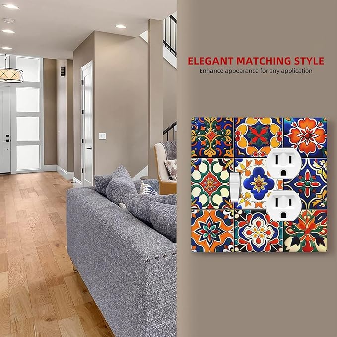 Wallplates Colorful Mexican Talavera Vintage Boho Floral 1 Toggle 1 Duplex Switch Plate Electrical Gfci Faceplate Decorative Light Switch Covers For Farmhouse Cabin Decor