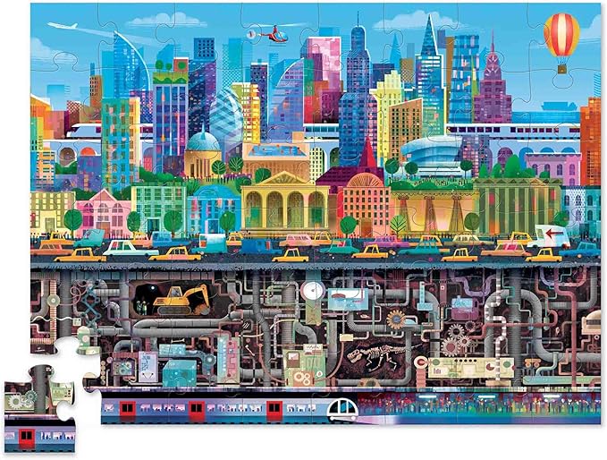 Crocodile Creek Above + Below 48-Piece Jigsaw Floor Puzzle - Fun Floor Puzzles for Kids Ages 4-8, Big City
