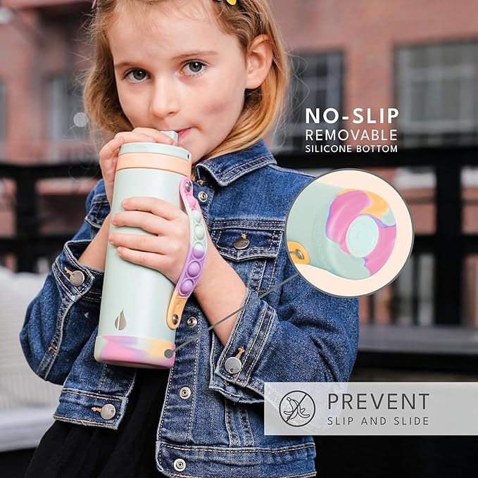 Elemental Iconic Kids Water Bottle for School - 100% Leak-Proof Insulated Water Bottles with Straw Lid & Pop-It Handle for Boys & Girls - Triple-Wall Insulated & BPA-Free, 14oz – Mint Sorbet
