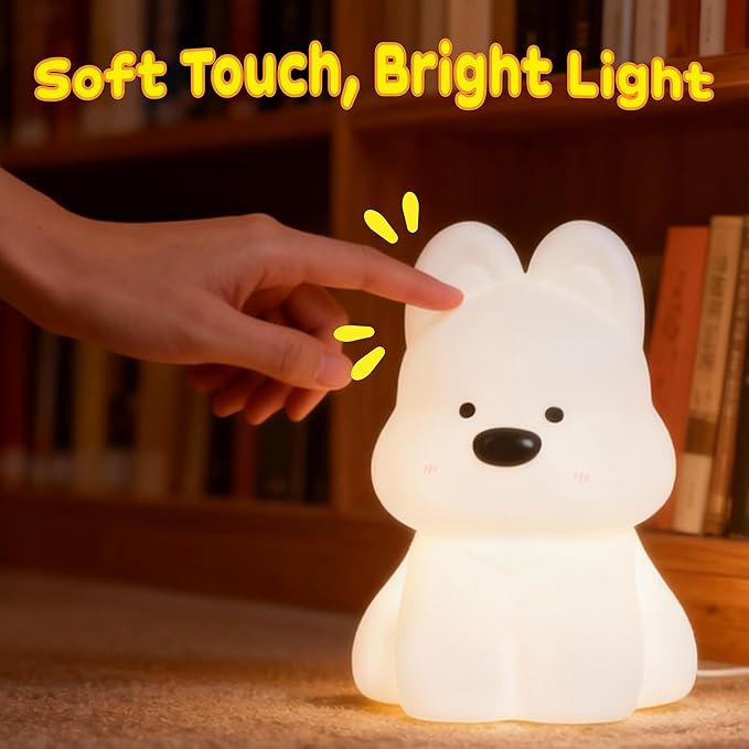 Dog Night Light for Kids: 16-Color Changing, Rechargeable LED Squishy lamp. Soft Silicone, dimmable. Perfect for Nursery, Dorm Decor & Gifts for Girls/Boys.