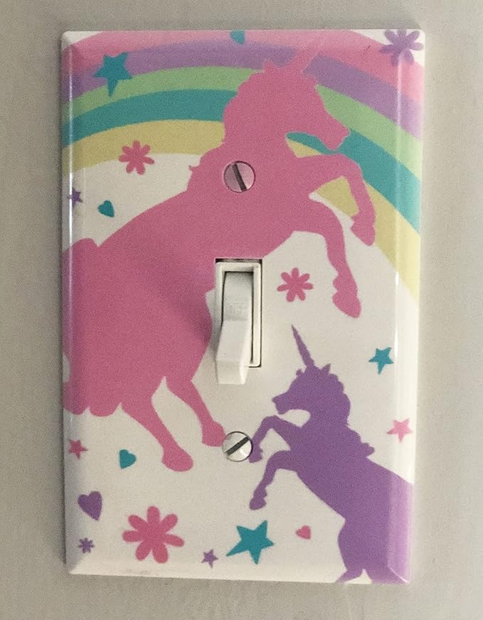 Girls Room Decor Light Switch Cover Plate Kids Room, Decorative Wall Accent for Baby Nursery, Teen Toddler Bedroom Bathroom Playroom (Pastel Unicorn)