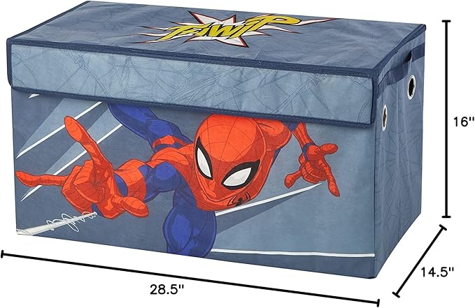 Marvel Spiderman Toy Storage Trunk for Kids,Collapsible Organizer with Soft Lid, Durable Fabric, 28.5x14.5x16, Blue Chest for Bedroom & Playroom
