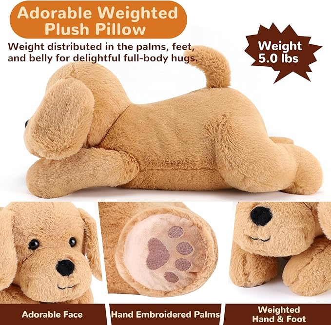 gnomantic Yellow Lab Weighted Stuffed Animals - 28 Inch 5.0 Pounds Weighted Plushies Labradoodle Stuffed Animal - Large Dog Plush Pillow - Cute Plush Toy Gifts for Kids & Adults (28" 5.0 lbs)