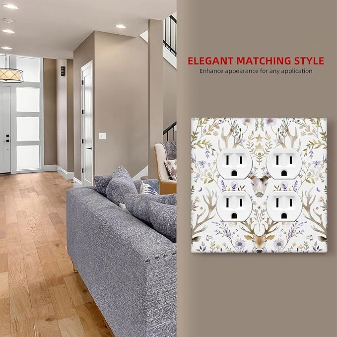Outlet Covers Gothic Retro Floral Damask Elk Wild Flower 2 Gang Double Duplex Decorative Light Switch Covers Electrical Wallplates Socket Faceplate For Bed Room Living Room Decor