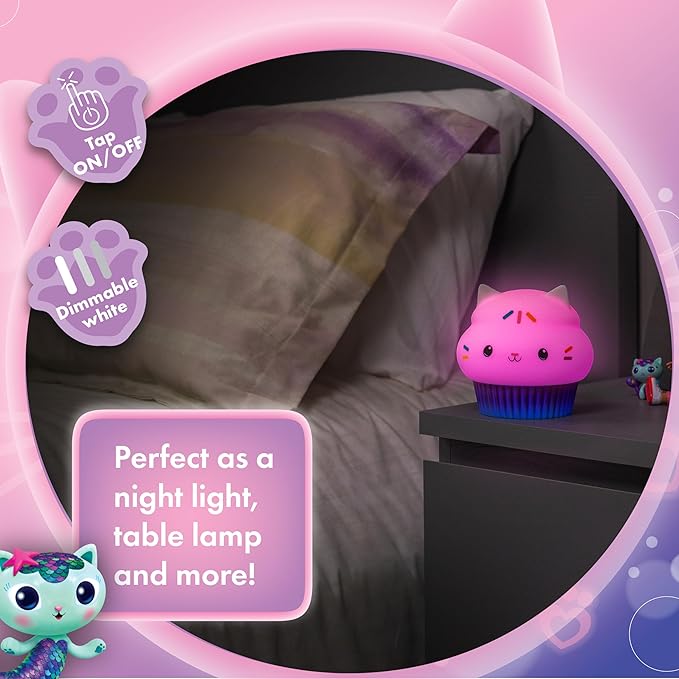 Lights By Night Gabby's Dollhouse Cakey Cat Squishy, Night Light, Color-Changing Table Lamp for Children's Bedroom, Bathroom, Playroom, Battery Option, USB Powered - 78941