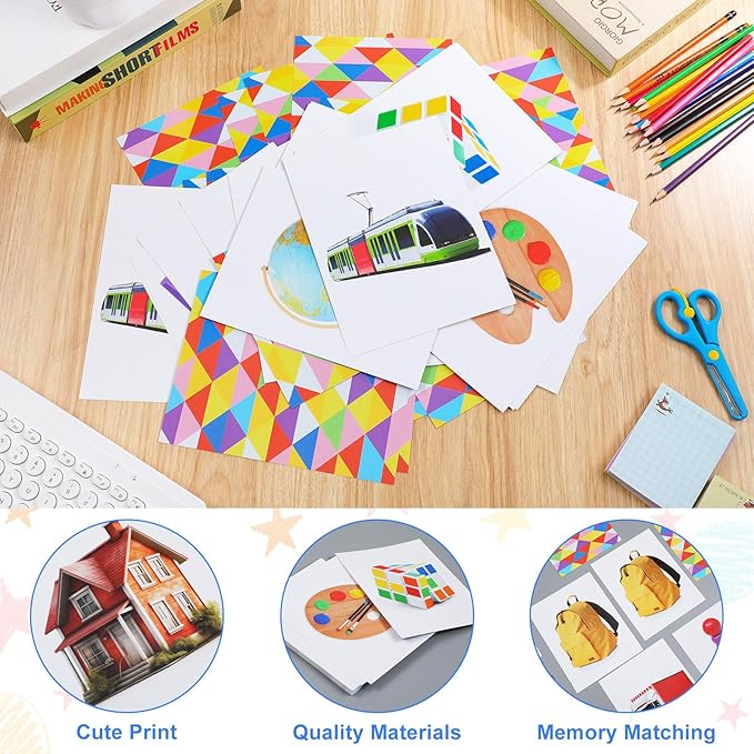 WinnerWhy 60 Pieces Jumbo Memory Game 30 Pairs Giant Matching Cards Giant Educational and Learning Matching Cards for Home Family Outdoor Indoor Activities Holiday Party Supplies Exchange Gifts
