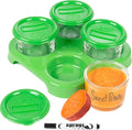 Glass Baby Food Storage Containers (4 Pk) - 2oz Jars in Stackable Storage Tray w Tight Interlocking Base- Dry-Erase Marker Labeling- Microwave Freezer Dishwasher Safe- Babyfood Breast Milk, Gift