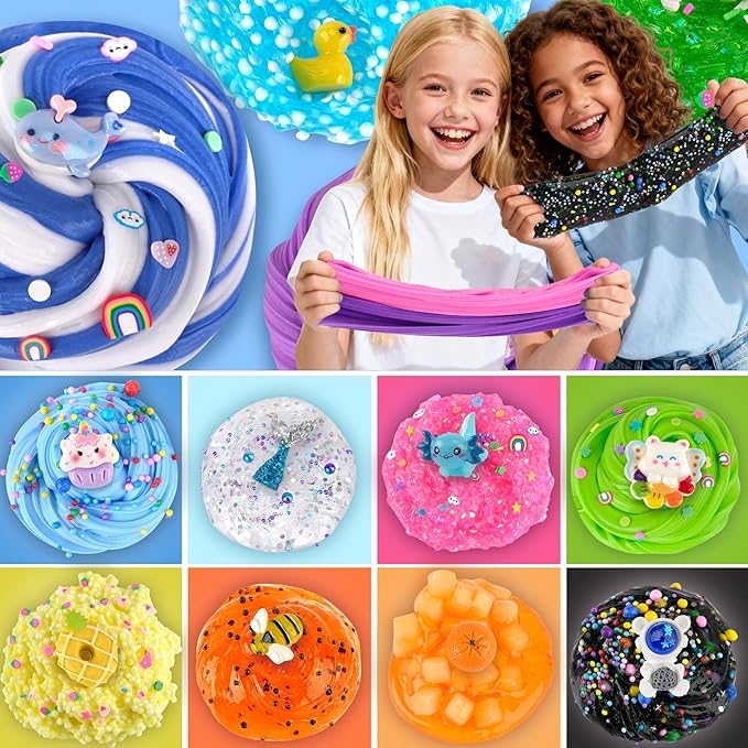 LAWOHO 15 Pack Slime Kit for Kids, DIY Crunchy Butter Slime Set with Charms & Add-ins, Soft Non-Sticky Slime Party Favors, Stress Relief Sensory Toys, Birthday Gifts Classroom Prizes for Boys Girls