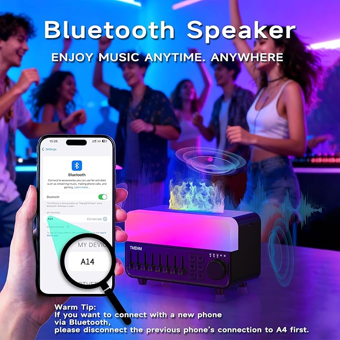 TMEHM 4-in-1 Sleep Sound Machine with White Noise & 8 Nature Sounds, Bluetooth Speaker, Night Light & Aroma Diffuser with Timer for Baby, Kids and Adults (Black)