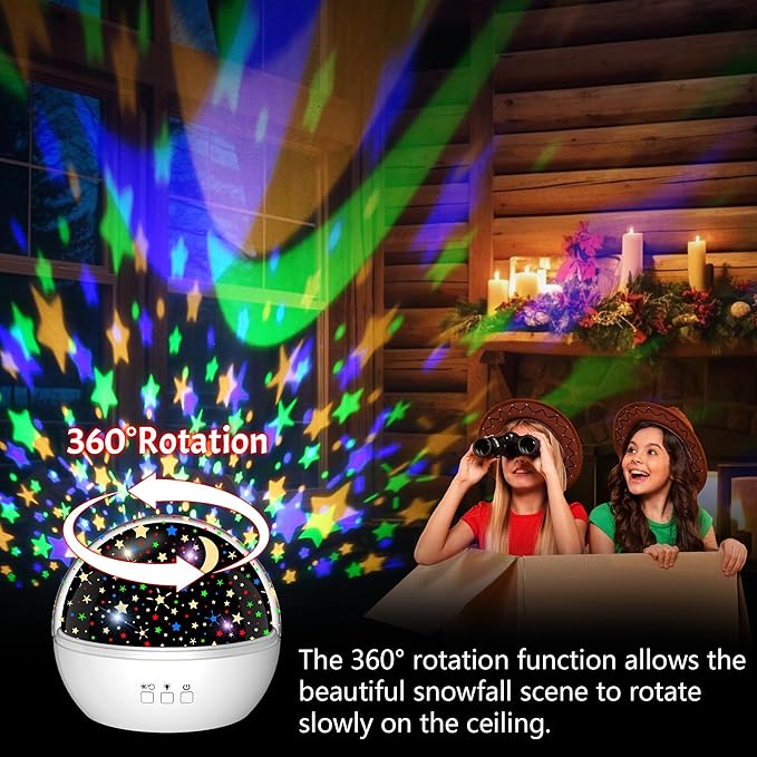 Christmas Projector Night Light Indoor, Snowflake NightLight for Room Decor, Kids Star Projector Night Light with Starry&Snowfall Theme,Xmas Birthday Gift Toy for Baby Toddler