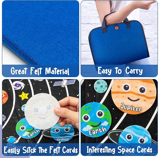 WATINC Travel Felt Board Story Set - 25PCS Portable Felt Board Educational Birthday Gift for Boys & Girls, Themed Storytelling Preschool Early Learning Interactive Play Kit for Toddlers (Space)