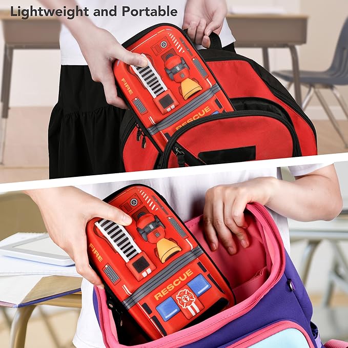 rockpapa Large-Capacity Fire Truck Pencil Case, Pencil Box, Storage Box for School Students Boys Teens Kids Toddlers Red