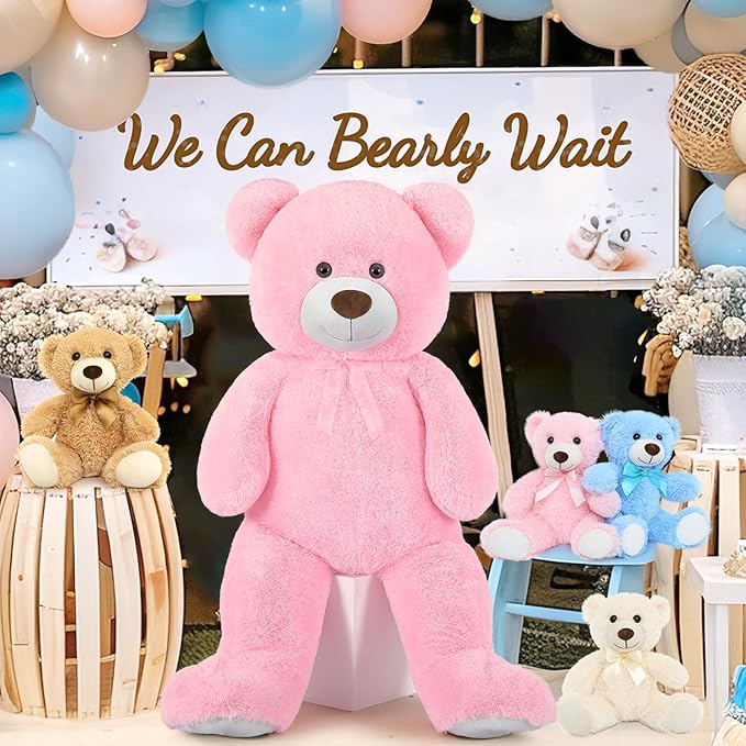 Toys Studio 51 inch Giant Teddy Bear Pink Stuffed Bear Plush for Girls, Pink Teddy Bear for Baby Shower Gender Reveal Decorations Valentine's Day Christmas Mother's Day